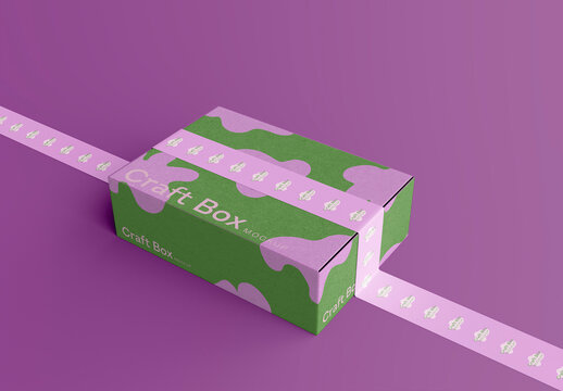 3D Delivery Box with Tape Mockup