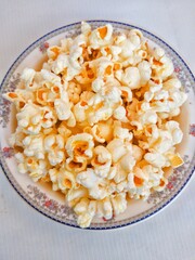 Popcorn snack in the bowl closeup view image photo 