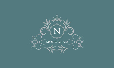 Luxury monogram brand. Universal modern logo concept with letter N and place for text.