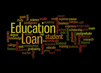Word Cloud with EDUCATION LOAN concept, isolated on a black background