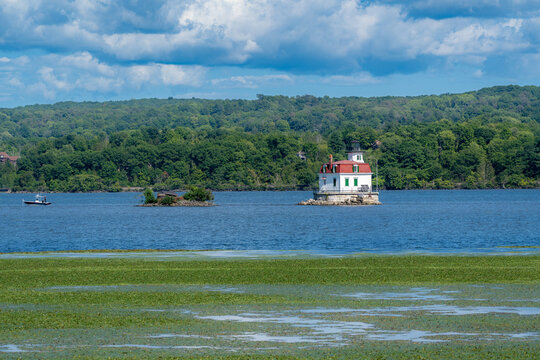 09/08/2022 - Image of the 150 year old Esopus Meadows Lighthouse located on the Hudson River.  Town of Esopus, NY.  