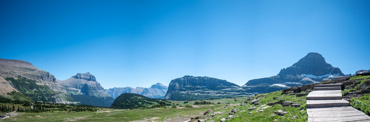 Snow-melt runoff along Logan Pass trail to Hidden Lake at Glacier National Park, Montana. 