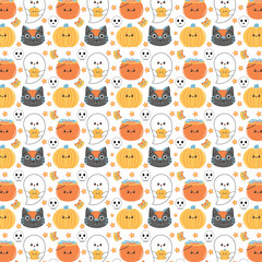 Fototapeta premium Halloween seamless pattern groovy Retro 90s style. Hand drawn pattern for Halloween design. Groovy Retro 90s style Halloween seamless pattern.