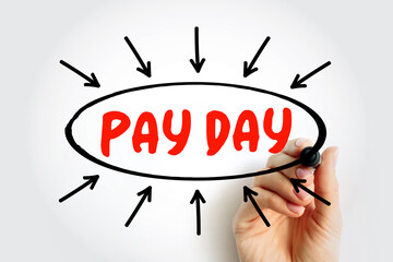 Pay Day is a specified day of the week or month when one is paid, text concept with arrows - obrazy, fototapety, plakaty