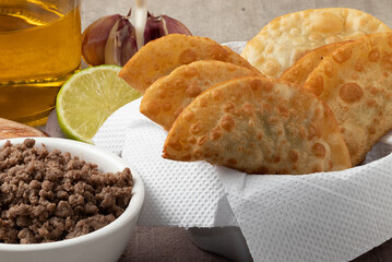 Brazilian typical snack pastel of meat.