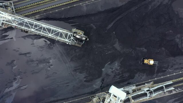 Coal terminal with technics working in it.