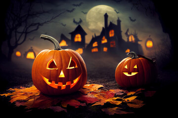 Halloween background with pumpkin and bats