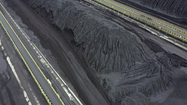 Coal terminal with technics working in it.