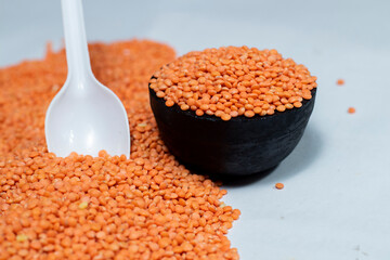 Organic masoor dal Close up (Lens culinaris) or whole pink dal