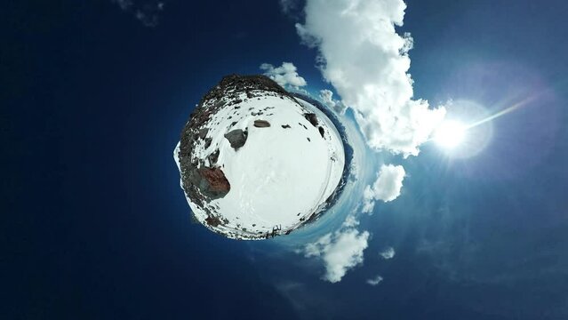 Tiny planet effect made of spherical panorama, 360 Degree video. Traveling the World concepts.