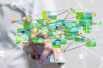 cloud connected to many objects on a virtual screen.