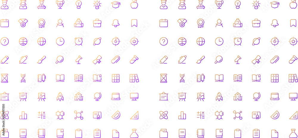 Poster distance education gradient linear ui icons set for dark, light mode. e-learning. line contour user 