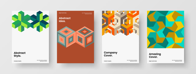 Trendy brochure design vector illustration bundle. Creative geometric tiles presentation layout collection.