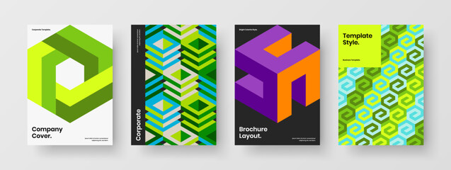 Fototapeta premium Trendy leaflet A4 design vector layout collection. Fresh mosaic pattern cover concept set.