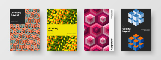 Creative brochure A4 vector design template collection. Vivid geometric tiles placard concept set.