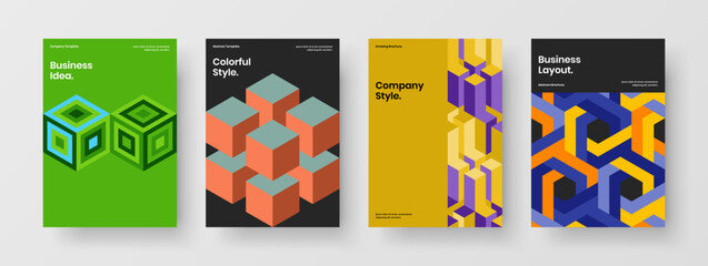 Obraz premium Creative booklet design vector concept collection. Vivid geometric hexagons banner layout composition.
