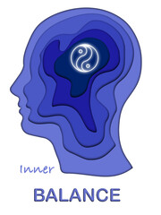 Paper cut profile human head about inner balance. Vector illustration.