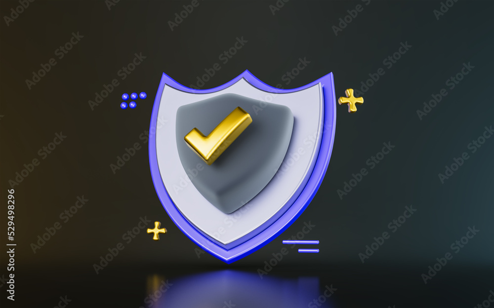 Aufkleber security shield check mark sign on dark background 3d render concept for privacy protect