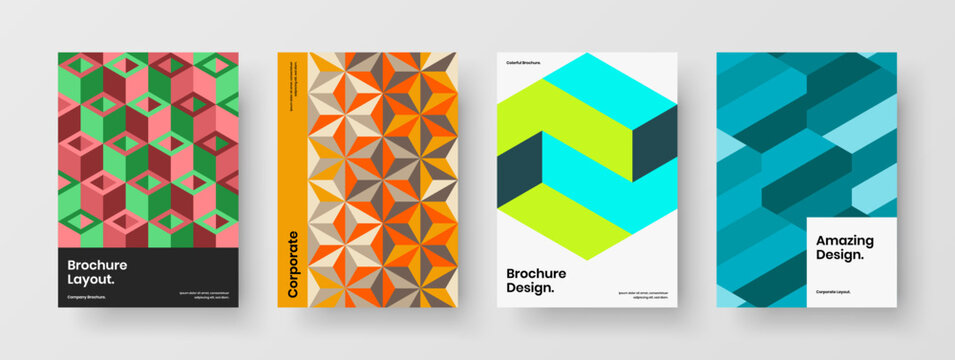 Amazing mosaic tiles cover concept collection. Creative corporate brochure A4 design vector layout bundle.