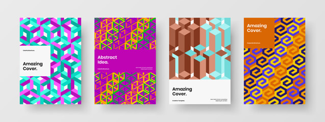 Premium geometric pattern brochure illustration bundle. Isolated annual report A4 vector design concept set.