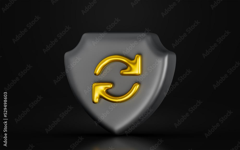Aufkleber security shield exchange arrow sign on dark background 3d render concept for update scanning