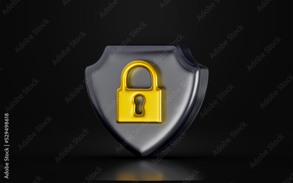 Aufkleber security shield padlock sign on dark background 3d render concept for privacy protect password