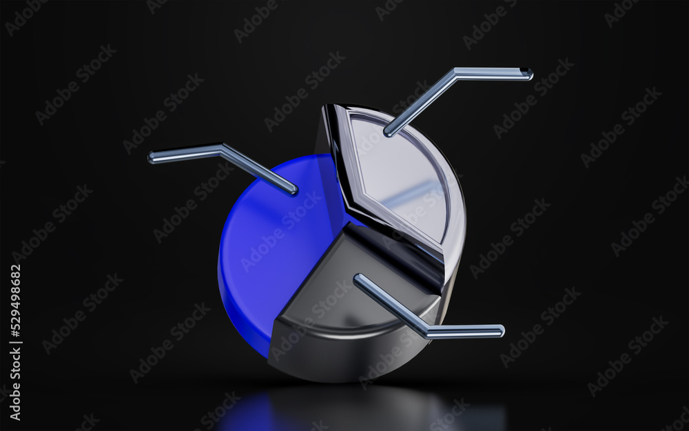 Poster pie chart sign on dark background 3d render concept for business data marketing analyze