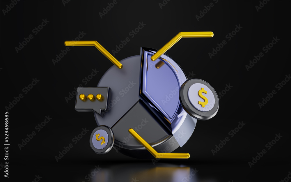 Poster pie chart with message dollar sign on dark background 3d render concept for financial information