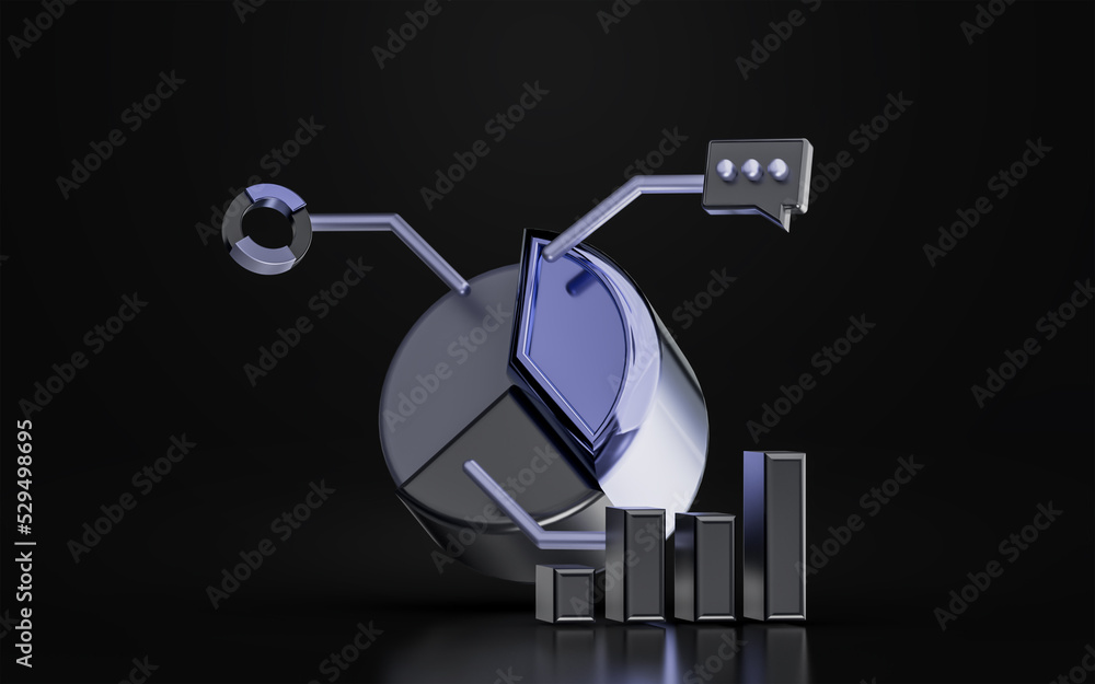 Poster business pie line chart sign with message on dark background 3d render concept for financial analyze