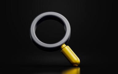 magnify glass sign on dark background 3d render concept for finding research exploration