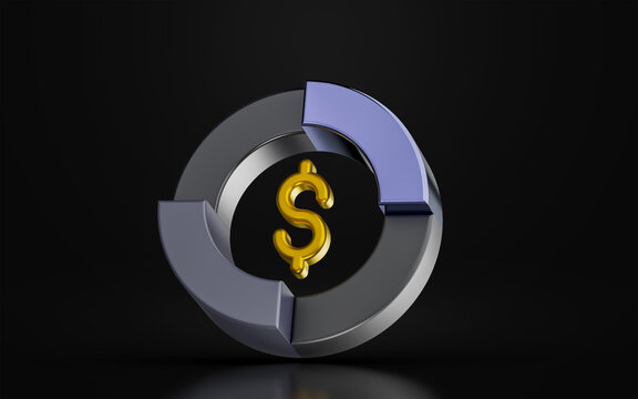 Pie Chart With Dollar Sign On Dark Background 3d Render Concept For Profit Analyze