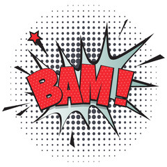Bam comic speech bubble for emotion isolated on white background vector illustration. Sound effect, comics book balloon, cartoon lettering in pop art style © Alfazet Chronicles
