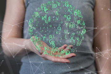 Digital cyberspace with particles and Digital data network connections concept.