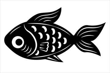 Fish illustration in black and white. Monochrome abstract fish icon isolated on white background.