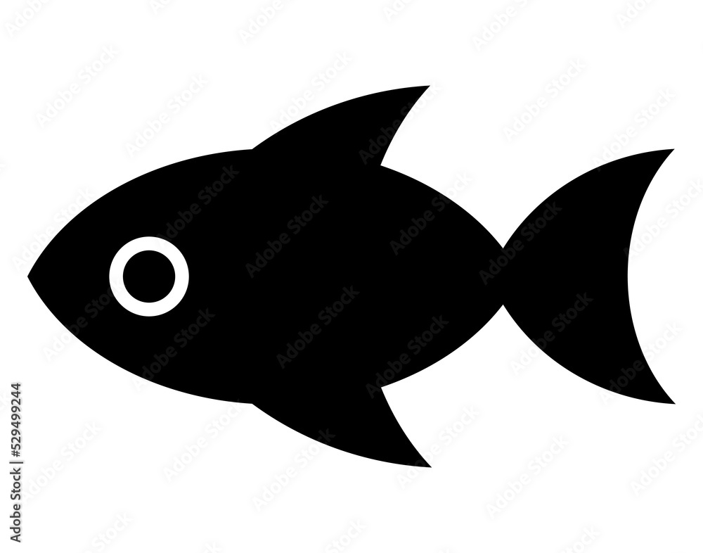 Wall mural Fish illustration in black and white. Monochrome abstract fish icon isolated on white background.