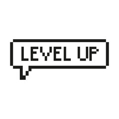 level up pixel speech bubble game gaming vector