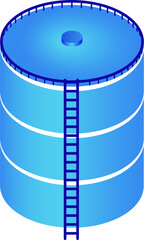 Isolated isometric 3d icon of a gas or water tank. Concept of storage and energy. 