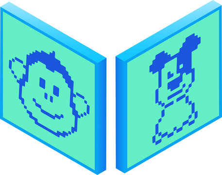 Isolated isometric 3d icon of NFT art. Concept of crypto, Web 3.0. 