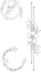 flowers black lines tattoo set collection sticker illustration in vector format