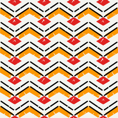 Ethnic seamless pattern. Freehand zigzag stripes print. Boho chic background. Tribal wallpaper. Brush wavy lines. Handdrawn geometric ornament. Chevron backdrop. Indigenous image. Vector art work.