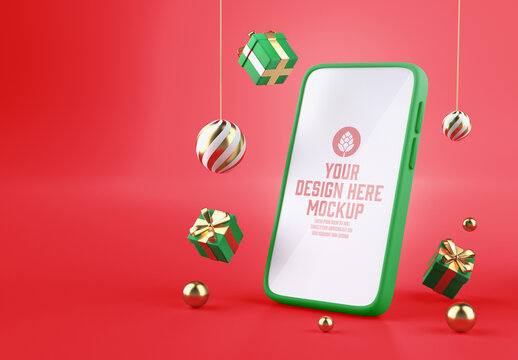 Christmas Ornaments with Mobile Mockup