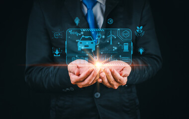 Revolving concept Natural energy,environment,recycling,production,clean energy,reducing consumption pollution,resources,life cycle assessment, sustainability,wooden cube symbol the circular economy