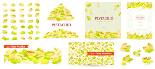 collection of kernel in open shell and peeled seed of pistachios