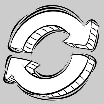 Vector Doodle of Two Circular Arrow Icon. Black and White.