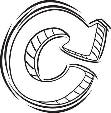 Vector Doodle of Circle Arrow Update Refresh Icon. Isolated. Black and White.