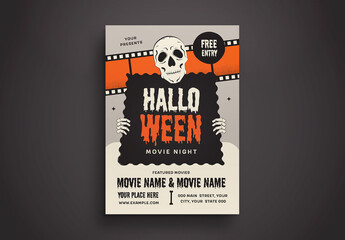 Gray Orange Flat Design Halloween Movie Night Flyer Layout