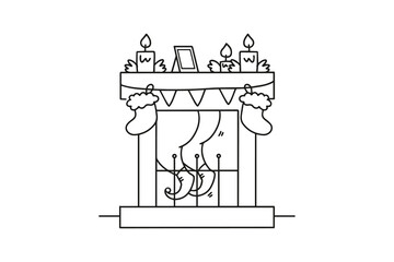 Outline Christmas illustration with Santa Claus hanging in chimney. Christmas and Near year holidays concept.