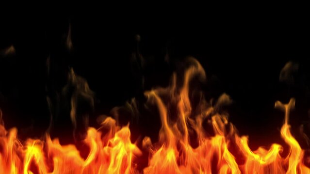 Fire Line In Super Slow Motion Isolated On Black. Realistic Flames. Loop able.