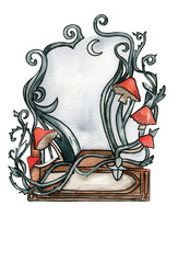 Obraz premium Frame made of green branches, mushrooms and wood