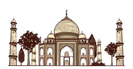 Hand drawing of the Muslim mosque Ramadan kareem traditional Islamic holiday Vector illustration